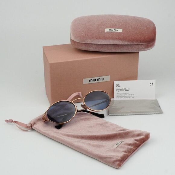NEW Miu Miu Pink Gold Dark Blue Oval Sunglasses main image 11